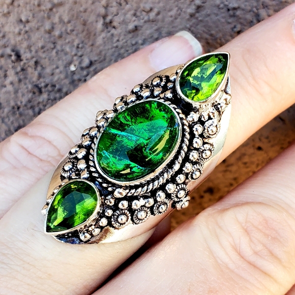 New Triplet Opal & Peridot 925 Silver Statement Ring. - Picture 3 of 15